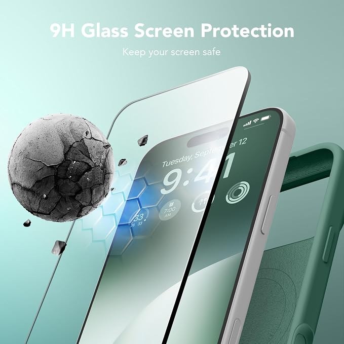 GONEZ Magnetic for iPhone 17 Pro Case, Compatible with MagSafe, [Screen Protector + Camera Lens Protector], Liquid Silicone Anti-Scratch Shockproof Protective Phone Case 6.3 inch, Midnight Green