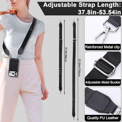 XANGNIER Wallet Case for iPhone 17 Pro Max with Strap, RFID Blocking PU Leather Crossbody Phone Purse with Card Holder, Zipper Pocket, Wrist Strap & Adjustable Lanyard for Women 6.9" 5G, Black
