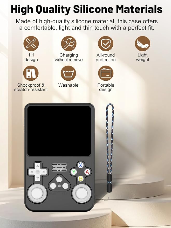Silicone Protective Case for Anbernic R36S Game Console, Full-Body Protective Cover with Precise Cutout, Shockproof Dustproof Protector Sleeve & Scratch-Resistant Sleeve (Black)