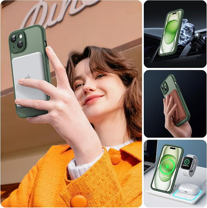 TOCOL for Phone 15 Case, Compatible with Magsafe Charger, Full Camera Protection, Drop Protection, Translucent Matte Phone Case for iPhone 15 6.1 inch (Alpine Green)