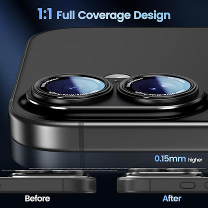 CACOE Camera Lens Protector for iPhone 16/16 Plus/17 - Metal Frame Tempered Glass Cover, [Anti-Scratch] [Drop-Proof][Strong-Adhesion] Camera Screen Cover (Black)