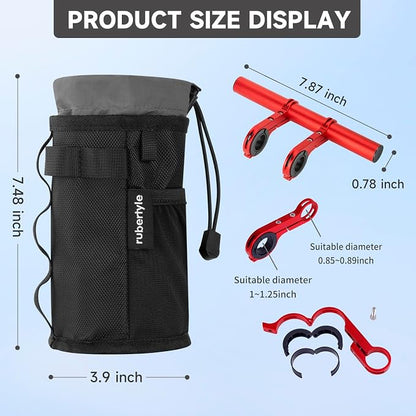 Bike Water Bottle Holder with Mount | Fits Motorcycles, Strollers, Scooters, Wheelchairs | Waterproof Phone Bag | Mount Support More Bike Devices | Holds 3.6in Diameter Bottles (2Black)