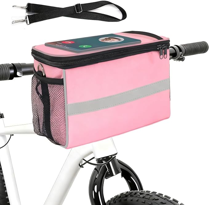 Bike Handlebar Bag - Front Basket with Bike Phone Mount, Bicycle Cooler Pouch Pack for Kids Girls Boys Men Women