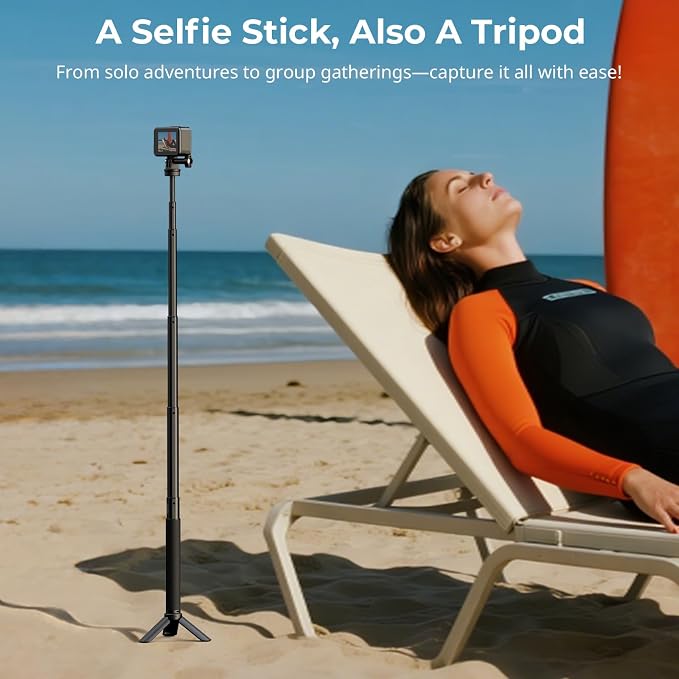 SmallRig Invisible Selfie Stick Tripod for Action Camera, 37.4in Extendable Pole with Phone Clamp for GoPro 13/12, for Insta360 X5/4/Ace Pro2, for DJI Osmo 360/Action 5 Pro/6, for AKASO & Phone - 5403