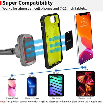 APPS2Car Magnetic Phone Holder for Car, Anti-Shake Windshield Phone Mount for Truck [Flexible Long Arm], Gooseneck Cell Phone Car Mount [6 Strong Magnets] Fit for iPhone & Android Smartphones