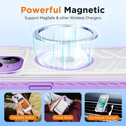 WIFORT for iPhone 15 Waterproof Case, [IP68 Underwater Dustproof][Built-in Screen][15FT Military Shockproof], 360 Full Body Sealed Protection Cover Magnetic Frosted Phone Case, 6.1" Purple