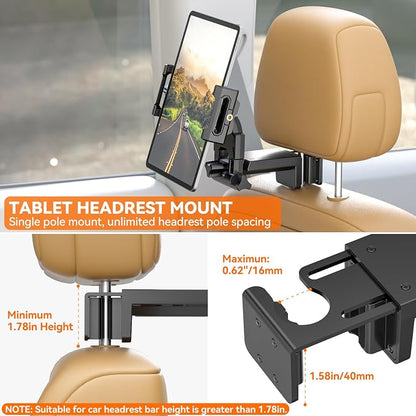 KDD Car Headrest Tablet Holder Mount, 360°Adjustable iPad Stand for Car Back Seat and Desk, Road Travel Essentials Accessory Compatible with iPad Pro,Air, Switch, Galaxy, 4.7-12.9" Phone and Tablet