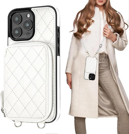 Bocasal Crossbody Wallet Case for iPhone 16 Pro Max, RFID Blocking PU Leather Zipper Handbag Purse Flip Cover, Kickstand Folio Case with Card Slots Holder Wrist Strap Lanyard 5G 6.9 Inch (White)