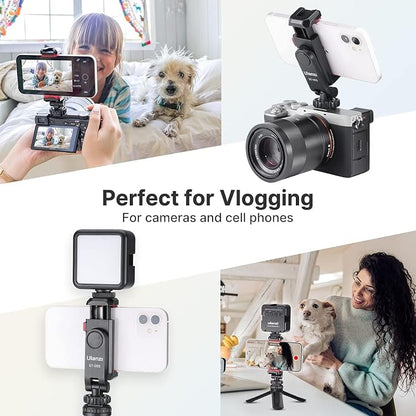 ULANZI Phone Tripod Mount ST-06S, Universal Smartphone Mount Adapter with 2 Cold Shoe, 360° Rotates Adjustable Cell Phone Clip Clamp Holder, Compatible with iPhone17/16/15, Samsung Galaxy Smartphones