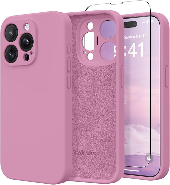 Magnetic for iPhone 15 Pro Max Case, Compatible with MagSafe, [Full Camera Protection][Screen Protector] Silicone Shockproof Protective Phone Case for iPhone 15 Pro Max 6.7", Blackcurrant
