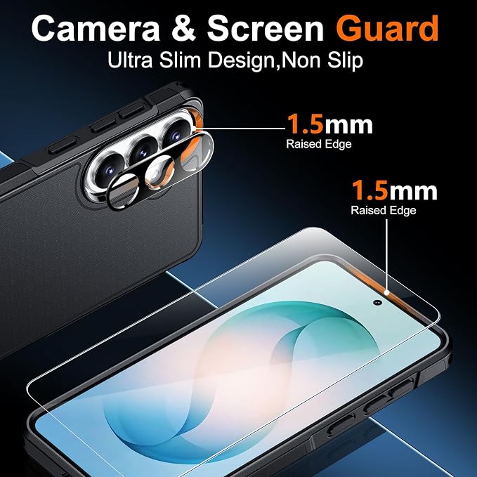 SPIDERCASE Designed for Samsung Galaxy S26 Case, [10 FT Military Grade Drop Protection], 2 Pack [Tempered Glass Screen Protector+Camera Lens Protector] Heavy Duty Shockproof Case,Black