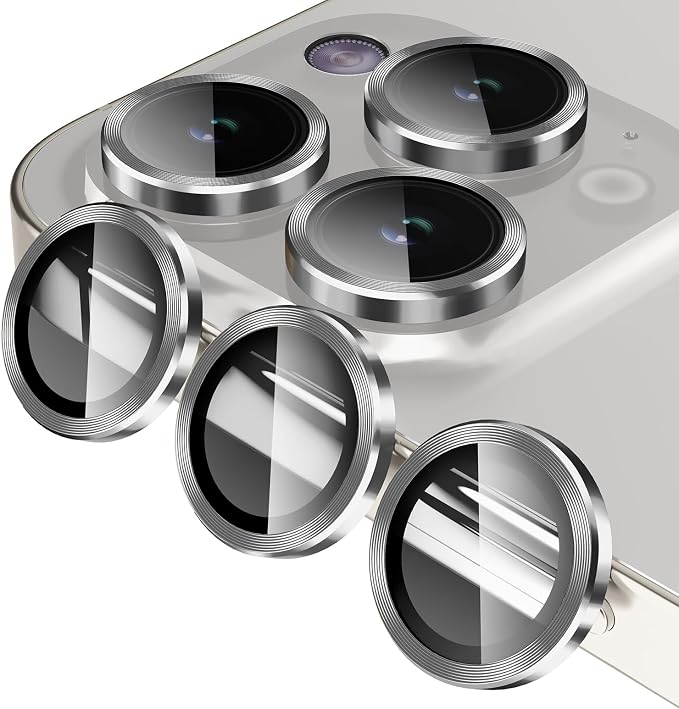 Jeluse Camera Lens Protector for iPhone 17 Pro Max/17 Pro/16 Pro Max/16 Pro/15 Pro Max/15 Pro/14 Pro Max/14 Pro, 9H Tempered Glass Screen Protector Cover Alignment Kit Metal Individual Ring