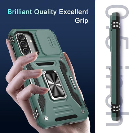 DEERLAMN Case for Samsung Galaxy A17 5G with Slide Camera Cover+Screen Protector (1 Pack), Rotated Ring Kickstand Military Grade Shockproof Protective Cover-Green
