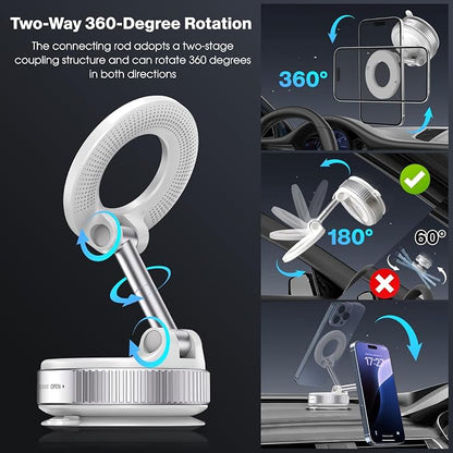 Jikasho Vacuum Magnetic Car Phone Holder for Magsafe, Hands-Free 360° Adjustable Suction Cup Phone Mount for Car/Gym/Mirror/Smooth Surface, Compatible with iPhone & Android (White)