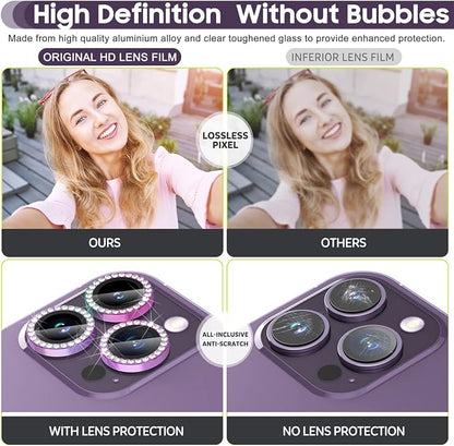 Suoman for iPhone 14 Pro Max / 14 Pro Camera Lens Protector, [Diamonds Bling] 9H Tempered Glass, Full Coverage Metal Protective Cover - Diamond Colorful