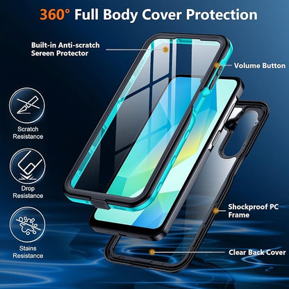SPIDERCASE for Samsung Galaxy A16 5G Case Waterproof,Built-in Screen & Camera Lens Protector [IP68 Underwater][12FT Military Shockproof] Full Body Protection Cell Phone Sleeves,Teal/Clear