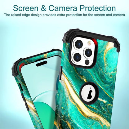 Hocase for iPhone 14 Pro Max Case, Heavy Duty Shockproof Protection Soft Silicone Rubber+Hard Plastic Bumpers Hybrid Protective Case for iPhone 14 Pro Max 2022 - Emerald Green