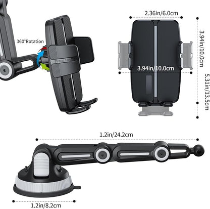Ultra-Strong Suction Cup Phone Mount for Car - Anti-Shock & Noiseless Dashboard & Windshield Holder, 360° Adjustable Hands-Free Mount for All Smartphone (01)