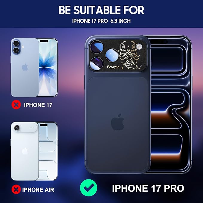 2 Pack Camera Lens Protector for iPhone 17 Pro,Libra Pattern, AR 360-Degree Protection,Drop Protection,Anti Scratch Full-Coverage,Camera Transmfttance HD,Easy Installation,Black