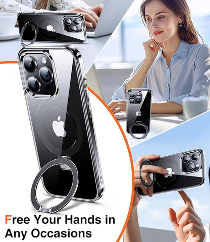 Chicfun 3-in-1 [Magnetic+Kickstand+Ring Holder] for iPhone 16 Pro Max Case Stand Ring Holder Compatible with MagSafe, Military Shockproof iPhone 16 Pro Max Phone Case Kickstand Cover Clear