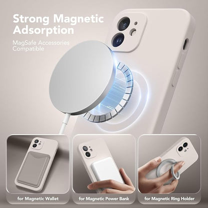 Magnetic for iPhone 12 Case, Compatible with MagSafe, [Full Camera Protection][Screen Protectors] Silicone Shockproof Protective Phone Case for iPhone 12 6.1", Stone