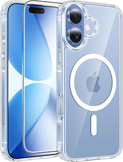 FNTCASE for iPhone 17 Case: [Compatible with Magsafe] [Screen Protector] Anti Yellowing Transparent Clear Magnetic Phone Cover - Military Grade Shockproof Drop Proof Protective Cases - Clear