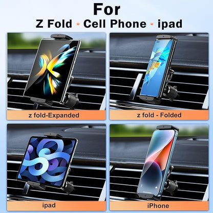 Z Fold 7 6 5 4 3 2 Car Mount, No Block Vent & Grip Firmly Z Fold 6 Accessories, Broad Compatible for Galaxy Z Fold iPad mini iPhone 16 15 14 13 12 Pro Max Samsung S25 Ultra