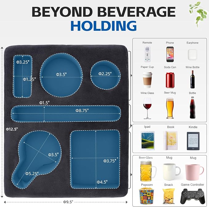 G GOOD GAIN Couch Cup Holder Pillow-Sofa Cup Holder Cozy Buddy | Bed Drink Caddy Holds Tablet, Remote, Snacks | Waterproof Anti-Spill Sofa Beverage Tray for Car, Park, Beach, Picnic, Boat, RV(Grey)