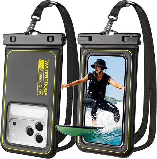Waterproof Phone Pouch 2 Pack, IP68 Floating Waterproof Phone Case, Up to 8.3" Dry Bag for iPhone 17 16 15 14 13 Pro Max Samsung S25 Ultra S24 S23, Kayak/Beach/Cruise Travel Essentials Black