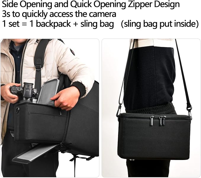 CADeN Camera Backpack Bag with 15.6" Laptop Compartment USB Charging Port, Waterproof Camera Case for DSLR Mirrorless SLR Cameras, Compatible for Sony Canon Nikon Camera and Lens Tripod Accessories