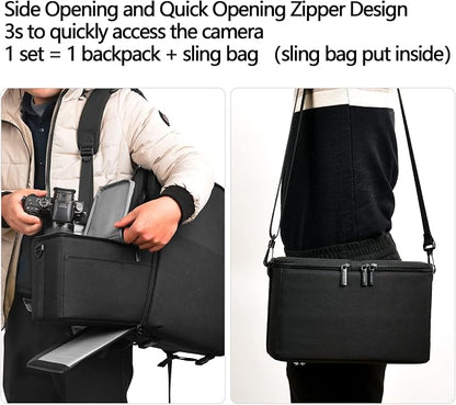 CADeN Camera Backpack Bag with 15.6" Laptop Compartment USB Charging Port, Waterproof Camera Case for DSLR Mirrorless SLR Cameras, Compatible for Sony Canon Nikon Camera and Lens Tripod Accessories