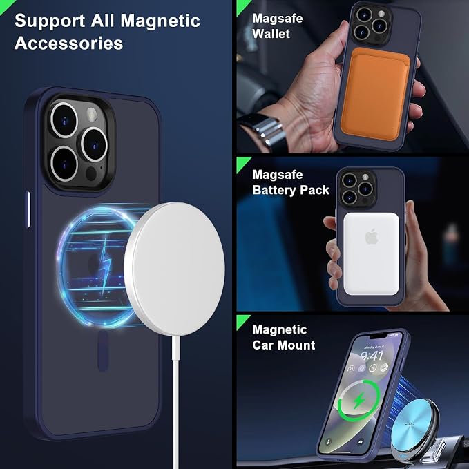 MOCCA Strong Magnetic for iPhone 12 Pro Max Case,[Compatible with Magsafe][Glass Screen Protector+Camera Lens Protector] Slim Thin Shockproof Cover Phone Case for iPhone 12 Pro Max 6.7", Deep Blue