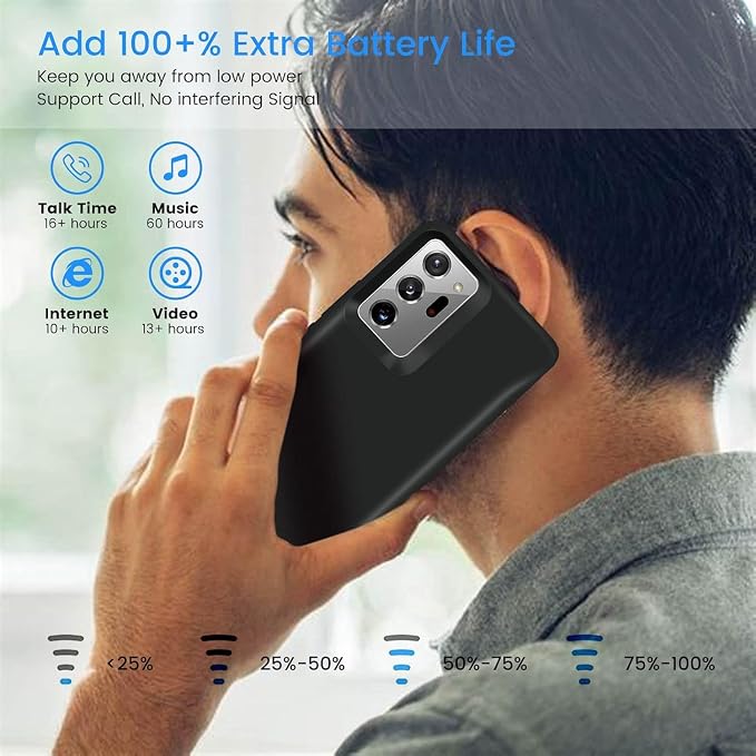 Battery Case for Galaxy Note 20 Ultra, Extended Batteri Charging Cases for Samsung Galaxy Note 20 Ultra Rechargeable External Backup Power Bank Charger Cover,5000mAh, Add Extra Juice Black
