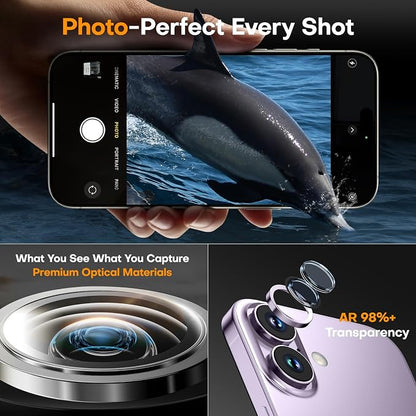 Camera Lens Protector for iPhone 17/iPhone 16/iPhone 16 Plus, Sapphire Glass Metal Individual Camera Cover Screen, Anti-drop, Case Friendly- Lavender