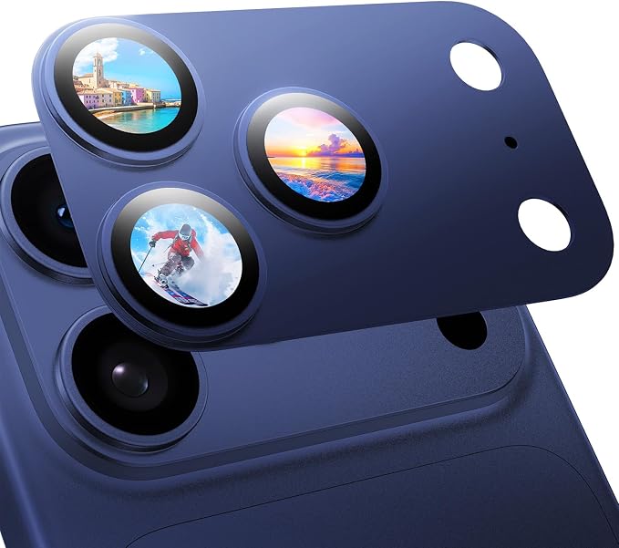 MAGIC JOHN 2 Pack Camera Lens Protector for iPhone 17 Pro, Full Coverage, Metal Aluminum Alloy Camera Lens Film, HD Clear, Scratch Resistant, Case-Friendly, Blue