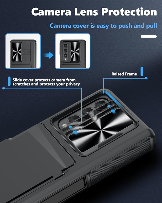 Viaotaily for Galaxy Z Fold 4 Case with Card Holder & Kickstand & Screen Protector, [2023 Upgrade] Slide Camera Lens Cover & Hinge Protection Wallet Phone Case for Galaxy Z Fold 4 2022, Black