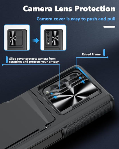 Viaotaily for Galaxy Z Fold 4 Case with Card Holder & Kickstand & Screen Protector, [2023 Upgrade] Slide Camera Lens Cover & Hinge Protection Wallet Phone Case for Galaxy Z Fold 4 2022, Black