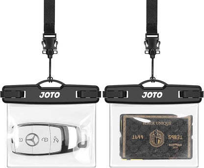 JOTO 2 Pack Waterproof Car Key FOB Case with Lanyard for Swimming Surfing, Small Waterproof Wallet Dry Bag for Money Credit ID Card Cash Coins -Black