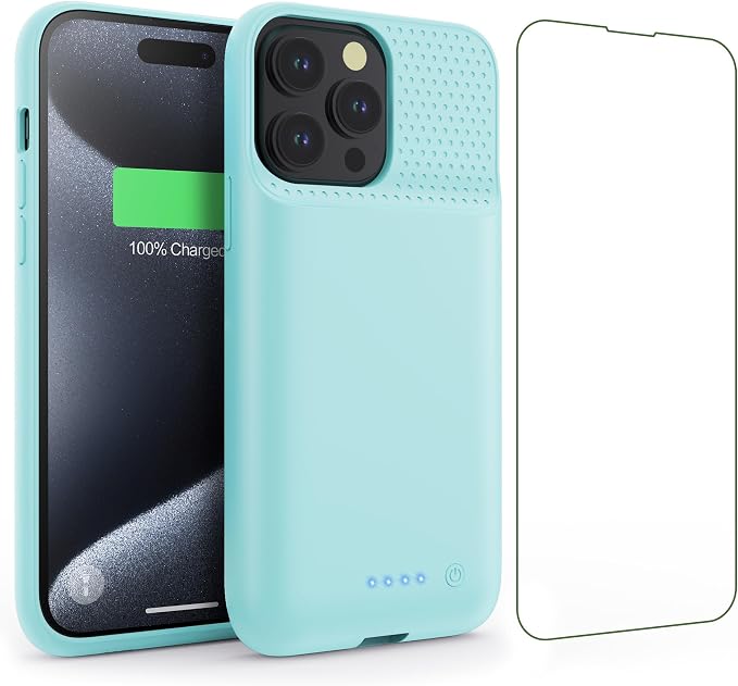 Battery Case for iPhone 15Pro Max, Upgrade 8600mah Portable Slim Battery Charging Case, 15W Fast Charging Rechargeable Protective Extended Charger Cover for iPhone 15 Pro Max (6.7 inch)-Green