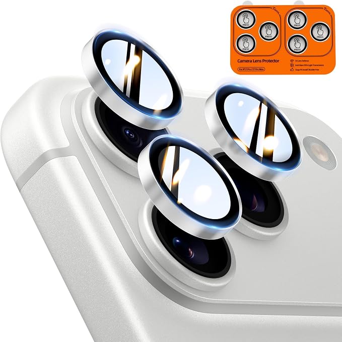 TOCOL Camera Lens Protector for iPhone 17 Pro Max/iPhone 17 Pro Tempered Glass HD Individual Scratch Resistant Camera Cover Accessories Case Friendly 2 Pack（Silvery）