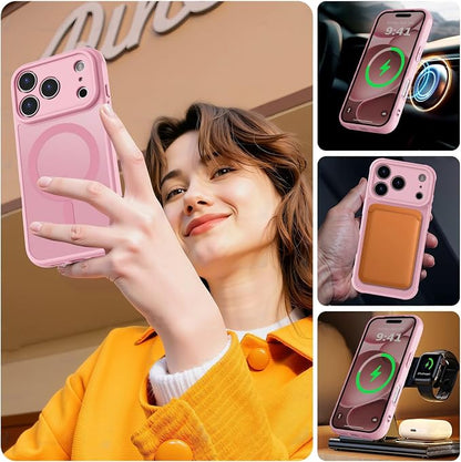 MOCCA Magnetic for iPhone 17 Pro Max Case, (Compatible with Magsafe) (16FT Military Grade Protection) Full Camera Protection Anti-Fingerprint Slim Translucent Matte Phone Cover 6.9",Pink