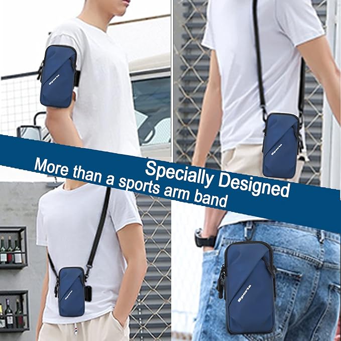 Prime Comfort Phone Holder Armband, Small Crossbody Shoulder Holsters Bag with Arm Band, Fits iPhone and Android, Use for Running, Walking, Hiking & Biking (6.7 Inches, Blue)
