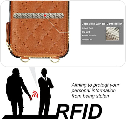 Bocasal Crossbody Wallet Case for iPhone 16 Pro Max, RFID Blocking PU Leather Zipper Handbag Purse Flip Cover, Kickstand Folio Case with Card Slots Holder Wrist Strap Lanyard 5G 6.9 Inch (Brown)