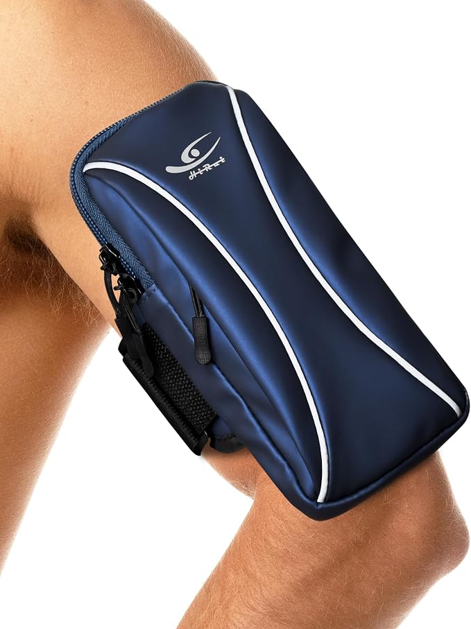 HiRui Arm Bag & Wrist Bag Phone Holder, Sports Running Armband for Gym, Cycling & Workout, Compatible with iPhone 17/16/15 Series, Samsung Galaxy & More, Reflective, Adjustable, Secure Fit (Blue)