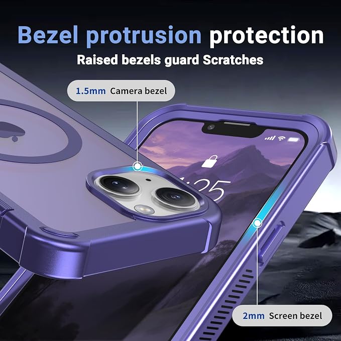 jaroco Magnetic for iPhone 14 Case, [Compatible with MagSafe][Military Grade Drop Protection][Heavy Duty Protection][Non-Slip][Shockproof] 2-Layer Durable Bumper Phone Case 6.1''-Dark Purple