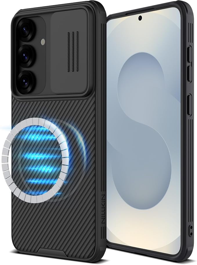 Nillkin for Samsung Galaxy S25 Plus Magnetic Case with Camera Cover, [Magnet Accessories] Mil-Grade Shockproof Protective Bumper Hard Cover Slim Phone Case for Galaxy S25 Plus Cases 6.7'' Black
