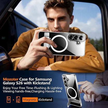 MOZOTER for Samsung Galaxy S26 Case with Kickstand,[Compatible with Magsafe][2*Screen Protector],Military-Grade Protection,Magnetic Phone Case for Samsung Galaxy S26-Clear