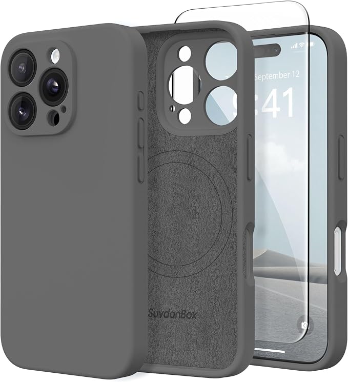 Magnetic for iPhone 16 Pro Case, Compatible with MagSafe, [Full Camera Protection][Screen Protector] Silicone Shockproof Protective Phone Case for iPhone 16 Pro 6.3", Dark Gray