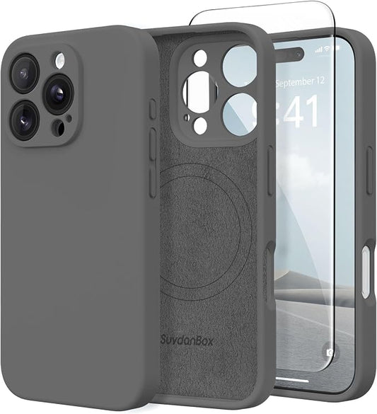 Magnetic for iPhone 16 Pro Case, Compatible with MagSafe, [Full Camera Protection][Screen Protector] Silicone Shockproof Protective Phone Case for iPhone 16 Pro 6.3", Dark Gray