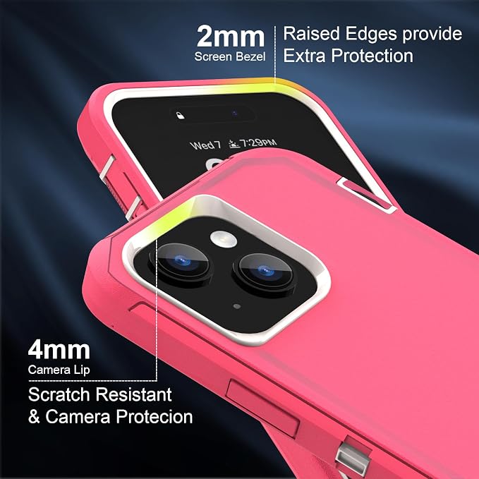 Sansunto for iPhone 16e Case, Protective Cover for 13, 14, 15, 16E 6.1", Heavy Duty Shockproof Drop Proof 3 in 1 Silicone Rubber Cover, Rugged Hybrid Durable Phone Cases for Women (Rose/White)